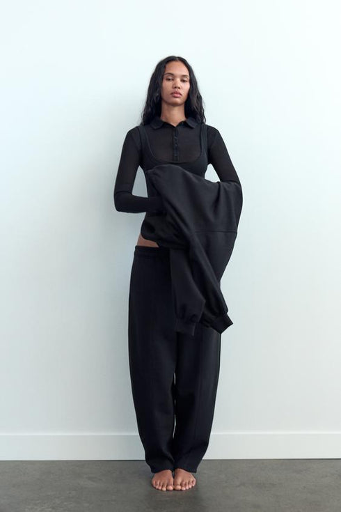 ZARA CARROT FIT PLUSH FLEECE TROUSERS